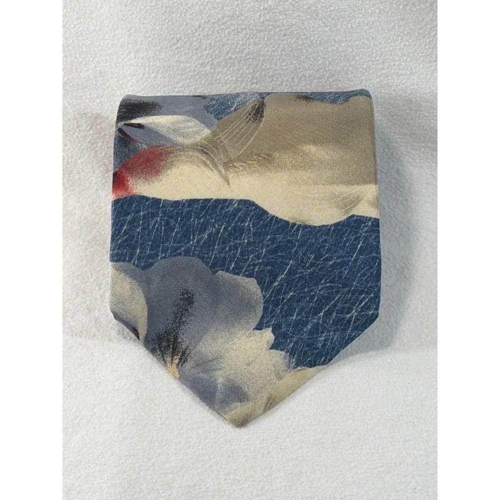 Gianfranco Ruffini Mens Silk Tie Abstract Floral Blue Red USA 4 Inch Wide